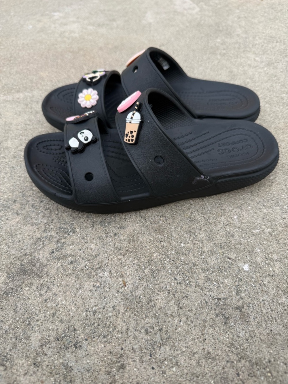 Crocs Sandals Two Strap Slides womens 6 Mens Sz 4 Black Birkencrocs summer pool - Picture 3 of 5